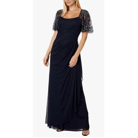 Xscape Dresses & Skirts - NEW NWT Xscape 5059X Navy Maxi Gown Flutter Sleeve size 16